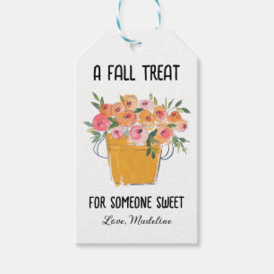 Een Herfst traktatie emmer van herfstbloemen geper Cadeaulabel