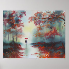 een herfstwandeling op een regenachtige dag door G Poster