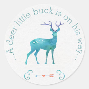 Een hert kleine Buck Waterverf Baby shower Ronde Sticker