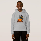 Een hert op een Halloween pompoen en een spookhuis (Voorkant volledig)