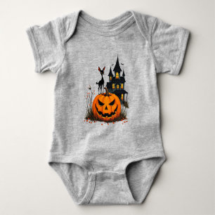 Een hert op een Halloween pompoen en een spookhuis Romper