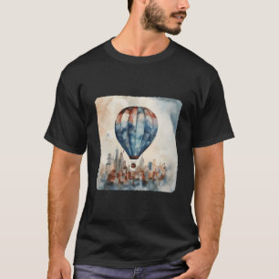 Een hete luchtballon die boven een stadsstedelijke t-shirt