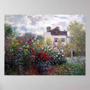 Een hoek van de tuin met Dahlias door Monet Print