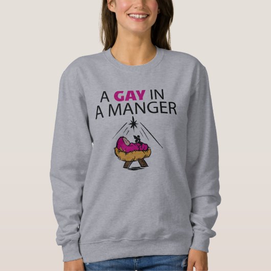 Een homo in een Manger Xmas Sweatshirt (Voorkant)