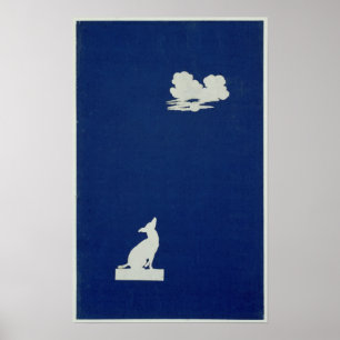 Een hond die naar de maan kijkt poster