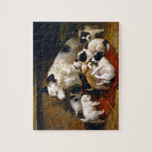 Een hond en haar puppies legpuzzel