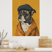 Een hond in het Beret Poster (Keuken)