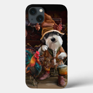 Een hond in  kleding en zijn haan iPhone 13 hoesje