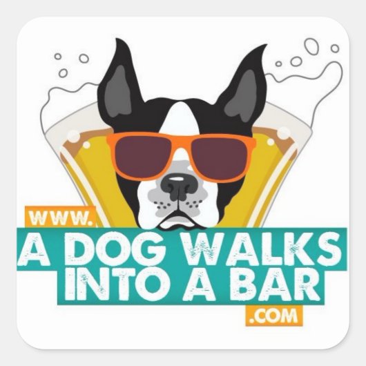Een hond loopt een Bar Square Sticker binnen (Voorkant)