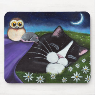 Een horloge Fantasy Tuxedo Cat Art Muismat