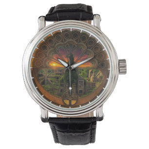 Een horloge met een pauwensymbool erin