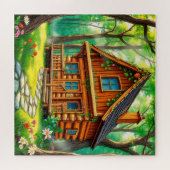 Een houten huisje legpuzzel (Horizontaal)