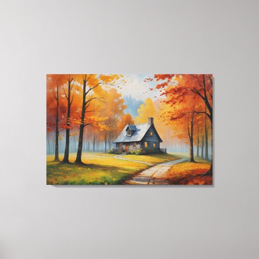 Een huis in de bossen schilderij canvas afdruk (Voorkant)