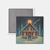 Een huis in het winterbos magneet (Voorkant / Achterkant)