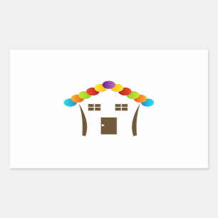 Een huisafbeelding met een kleurrijk dak rechthoekige sticker