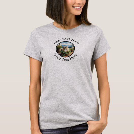 Een huiselijk medium haar kat met aangepaste tekst t-shirt (Voorkant)