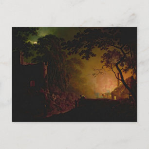 Een huisje in brand 's nachts Joseph Wright of Der Briefkaart