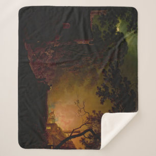 Een huisje in brand 's nachts Joseph Wright of Der Sherpa Deken