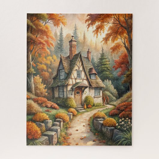 Een huisje in de herfst Herfst Legpuzzel (Verticaal)