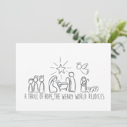 Een Huivering van Hoop Kerststal Schets Feestdagenkaart (Staand voorkant)