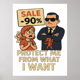 Een humoristische cartoon-achtige afbeelding poster