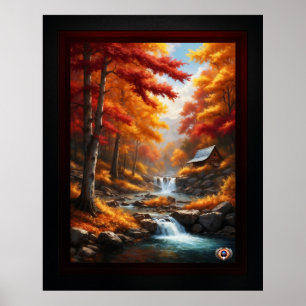 Een hut in herfst Bossen AI Concept Art van Xzendo Poster