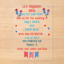 Een huwelijksuitnodiging van 4 juli in de kleuren acryl uitnodigingen