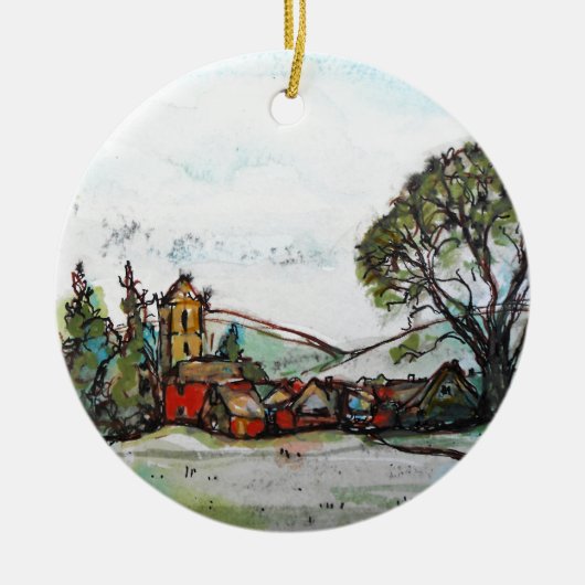 Een Idyllic British Village-schets Keramisch Ornament (Voorkant)