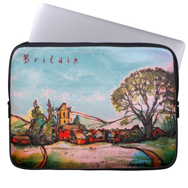 Een Idyllic British Village-schets Laptop Sleeve (Voorkant)