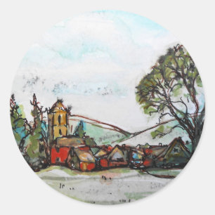 Een Idyllic British Village-schets Ronde Sticker