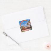 Een Idyllische Britse Village & Rainbow-tekst Vierkante Sticker (Envelop)