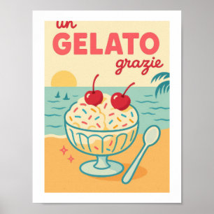 Een ijsje graag Retro ijs strand Tropisch Poster