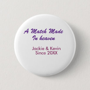 Een in de hemel gemaakt paars mauve paar sinds jaa ronde button 5,7 cm
