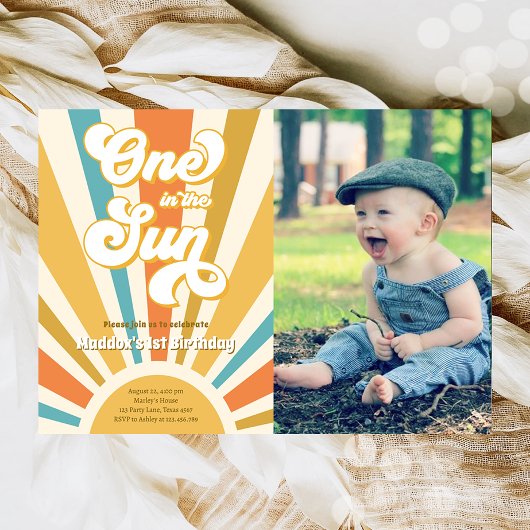 Een in de Sun Retro Boho Hippie First Birthday Kaart