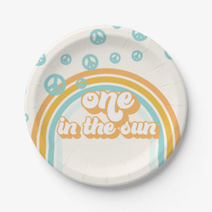 Eén in de Sun Retro Boy 1e verjaardag Papieren Bordje