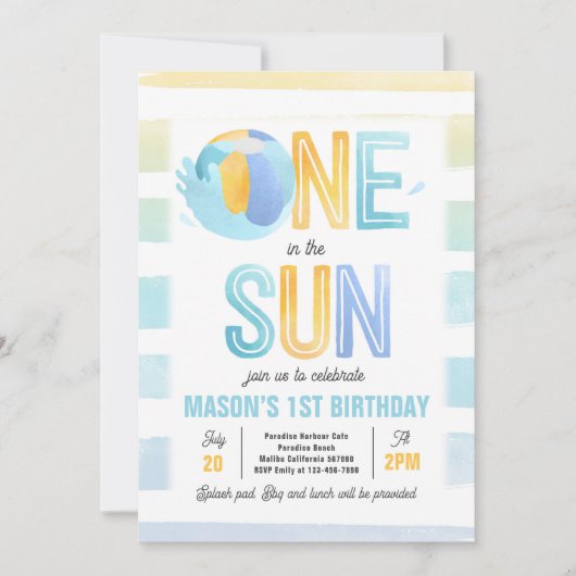 Een in de zon 1e verjaardag zwembad feest kaart (Voorkant)