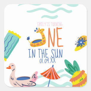 Eén in de zon eerste verjaardagsfeest zwembad dood vierkante sticker