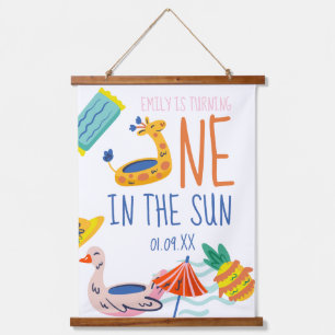 Eén in de zon eerste verjaardagsfeest zwembad teke hangend wandkleed