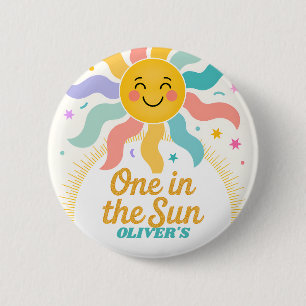 Eén in de zon feestartikel ronde button 5,7 cm