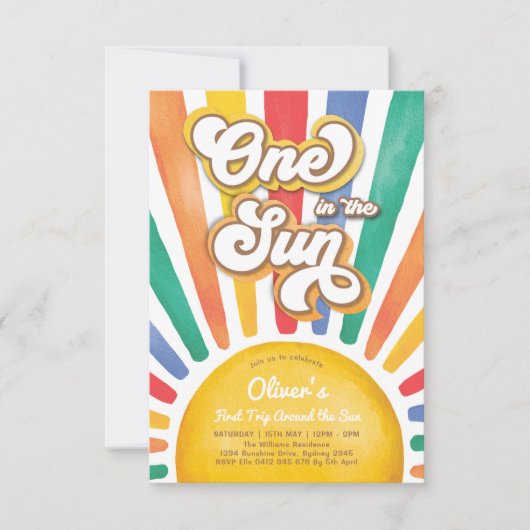 Een in de zon Regenboog Zonneschijn 1e Verjaardags Kaart (Voorkant)