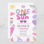 Een in de zon roze meisje strand 1 ste verjaardags kaart (Voorkant / Achterkant)