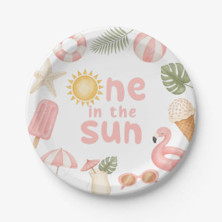 Eén in de zon strand zomer verjaardag papieren bor bordje
