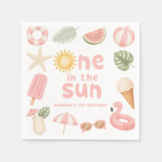 Eén in de zon strandfeest zomer verjaardag servett servet