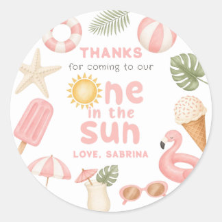 Eén in de zon Tropisch strand 1e verjaardag sticke Ronde Sticker