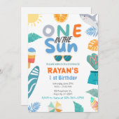 Een in de zon tropisch strand 1e verjaardagsfeest kaart (Voorkant / Achterkant)