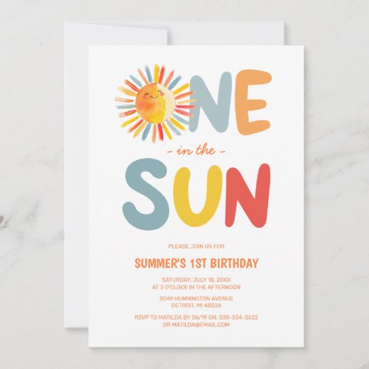 Een in de zon zonneschijn kinderen verjaardagsfees kaart (Voorkant)