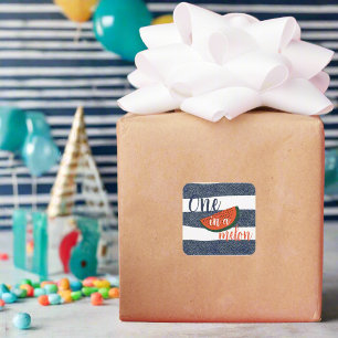 Een in een meloen 1e verjaardag Baby Boy Blauw Ges Vierkante Sticker