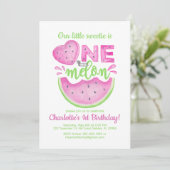 Een in een meloen 1e verjaardag meisje uitnodiging (Staand voorkant)
