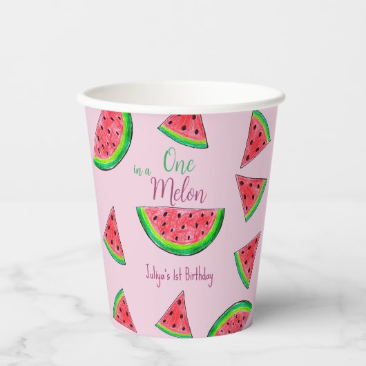 Een in een meloen 1e verjaardag papieren bekers (Voorkant)