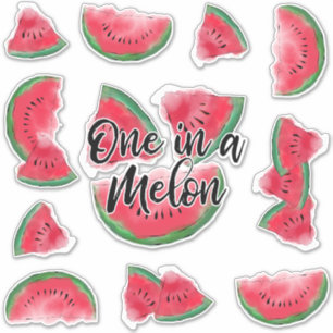 Een in een meloen Quote Watermelon Waterverf Fruit Sticker
